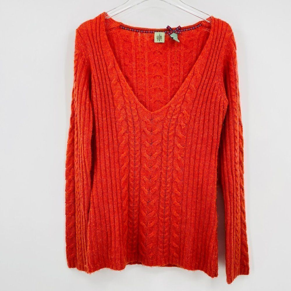 Hwr Monogram Anthropologie Size Medium Orange Thin Knit V Neck Wool Sweater